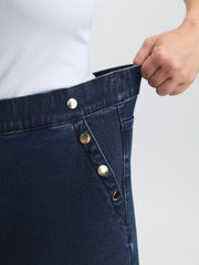 Button-Detail Pull-On Skinny-Fit Jeans