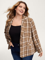 Plaid Pattern Button-Front Blazer