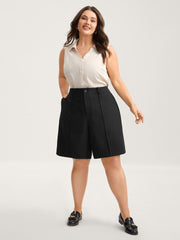 Pin Tuck Straight-Leg Shorts