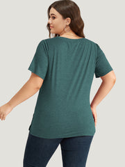 Solid Heart Rhinestone V Neck T-shirt