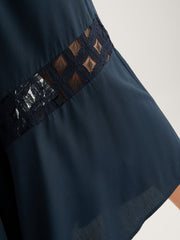 Sheer Lace Trim Flared Drawstring Pants