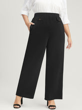 Solid Button Detail Elastic Waist Pocket Pants