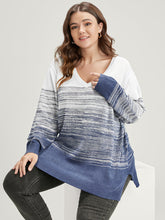 Ombre Contrast Mixed Yarn Knit Split Hem Knit Top