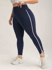 Solid Wide Waistband Contrast Trim Skinny Leggings