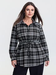 Plaid Print Adjustable Waist Button-Down Shirt