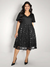 Sequin Embroidery Ruffled Sleeve Midi Dress