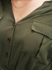 Plain Flap Pocket Belted Button Up Jumpsuit