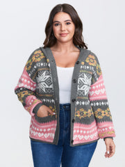 Fair-Isle Pattern Jacquard Knit Cardigan