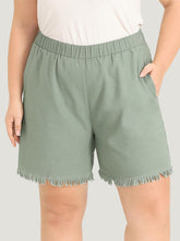 Solid Pocket Raw Edges Elastic Waist Shorts