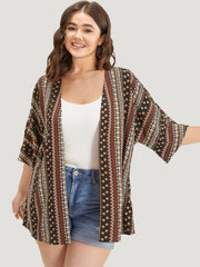 Boho Print Open Front Half Sleeve Kimono