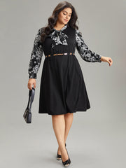Geo Graphic Knot Neck Patchwork Elastic Waist Dress