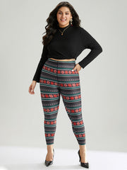 Snowflake Striped Very Stretchy Ankle Leggings
