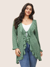 Plain Geometric Cut Out Ruffles Ties Cardigan