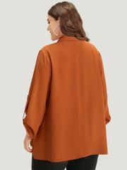 Plain Button Up Tab Sleeve High Low Hem Blazer