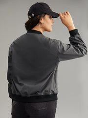 Plain Pocket Patchwork Zipper Bomber Jacket