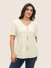 Solid Plisse V Neck Button Detail T-shirt