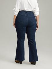Plain Button Detail Flare Leg Full Length Jeans