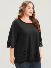 Solid Laser Cut Scalloped Trim T-shirt