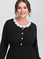 Cloudy Crochet Neckline Midi Sweater Dress