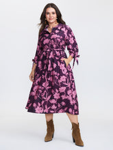 Silhouette Flower Stretchy Waist Tie Midi Dress