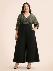 Glitter Striped Patchwork Shirred Jumpsuit