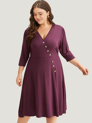 Asymmetrical Button Detail Ruffle Hem Dress