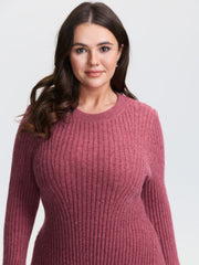 Textured Waist-Defining A-Line Sweater Dress