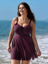 Sheer Ruffled Channel Drawstring Swim Dress