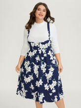 Floral Print Pockets Suspender Skirt Midi Dress