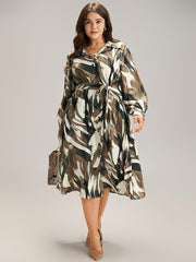 Colorblock Contrast Belted Button Through Dress