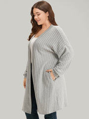 Plain Pocket Texture Open Front Kimono