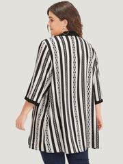 Striped Patchwork Contrast Open Front Kimono