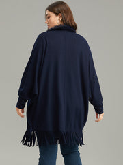 Plain Fringe Hem Fuzzy Trim Kimono