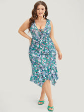 Floral Print Hanky Hem Knot Deep V Neck Tank Dress