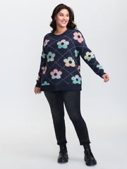 Floral Color Gradient Round Neck Pullover