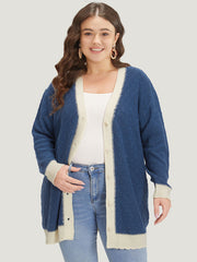 Two Tone Textured Button Through Cardigan