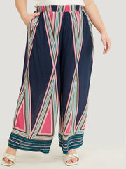 Geometric Print Pocket Wide Leg Pants
