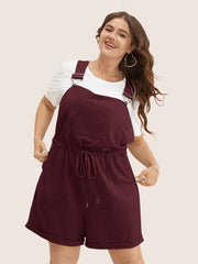 Solid Pocket Drawstring Overall Romper