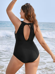 Halter Mesh Insert Knotted Back One Piece Swimsuit