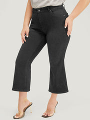 Bootcut Slightly Stretchy High Rise Black Wash Cropped Jeans