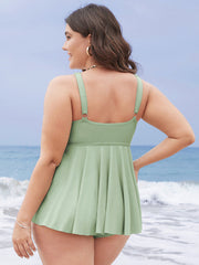 Bow Front Ruched Ruffle Tiered Adjustable Straps One Piece Swimsuit