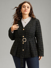 Tweed Metal Detail Belted V Neck Blazer