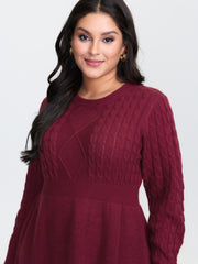 Textured Cinched-Waist A-Line Sweater Dress