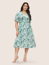 Floral Print Notched Belted Midi Dress