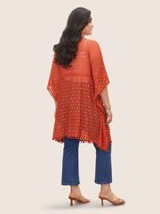 Solid Texture Tassels Drawstring Pompom Trim Cover Up