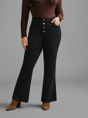 Black Wash Buckle Detail Bootcut Jeans