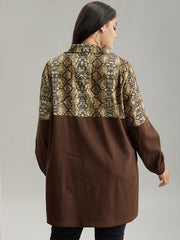 Snakeskin Print Patchwork Contrast Zipper Windbreaker