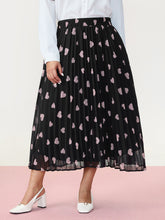 Heart Mesh Pleated Maxi Skirt