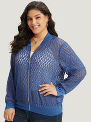 Plain Lace Patchwork Zipper Cut Out Jacket