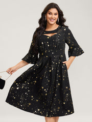 Shimmery Starry Neck Cut-Out Midi Dress